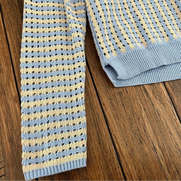 Maurices 100% Cotton Open Knit Sweater Striped Blue Preppy Coastal Grandma Large - Picture 5 of 8